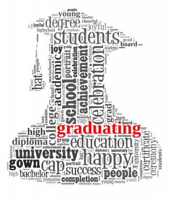 Words about graduation in shape of person