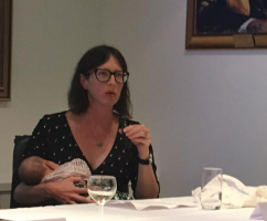 Dr Leonora Long, a research neuroscientist, with her 5-week-old baby 